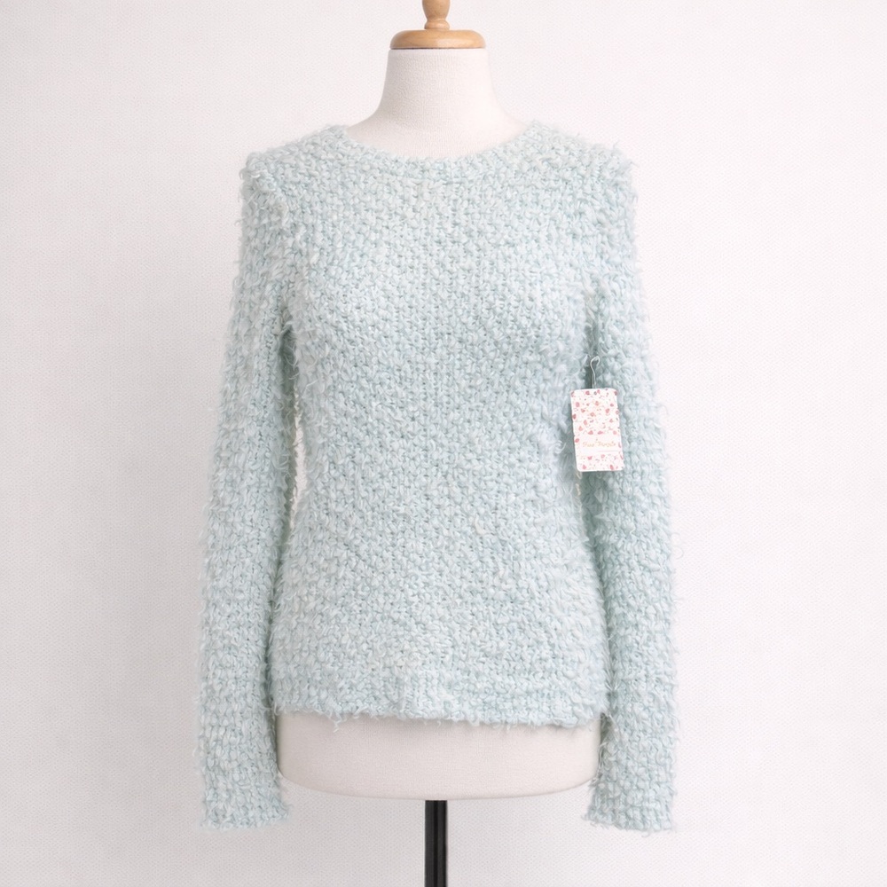 Free People Mint Green Chunky Textured Popcorn Knit Sweater Small NWT - Picture 8 of 17